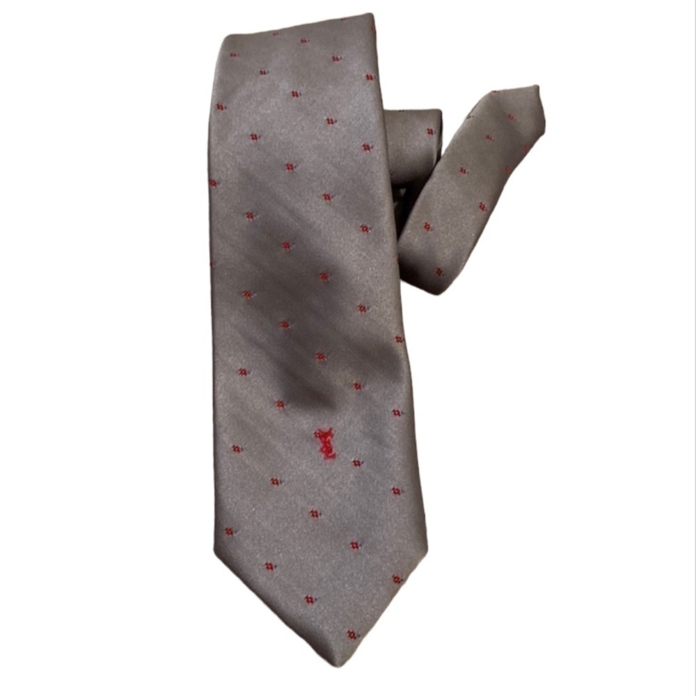 Saint Laurent gray with red and green print tie.